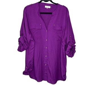 Calvin Kline purple Crew Neck Roll Sleeve Blouse long to 3/4 length sleeve 2XL